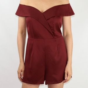 Wine Off Shoulder Romper